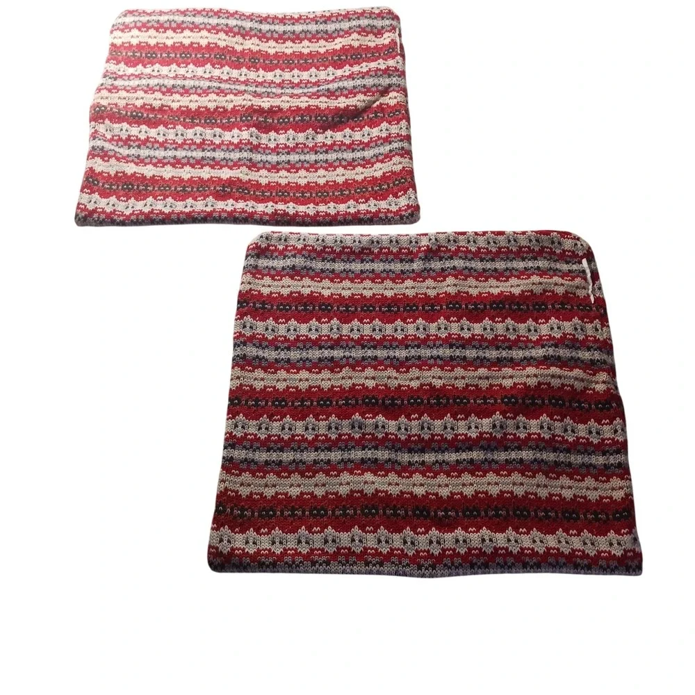 Lauren Ralph Lauren Pillow Covers Set of 2 Red Fair Isle Knit Cotton Cabin Core